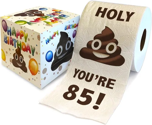 Papel higiénico impreso TP Holy Poop You're 85 - Papel higiénico impreso con texto en inglés «Happy 85th Birthday» para la mejor broma, sorpresa,