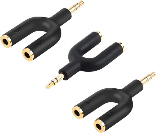 CableCreation Paquete de 3 adaptadores divisor de auriculares, adaptador auxiliar estéreo en Y, adaptador divisor de conector en Y, macho de 0.138