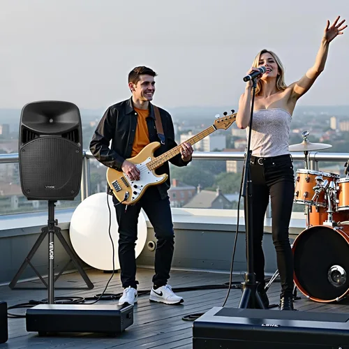 Miniatura 8 de VEVOR Sistema PA portátil, alimentado por 2000 W (PMPO), sistema de sonido con mezclador de 3 canales, altavoces duales, Bluetooth inalámbrico