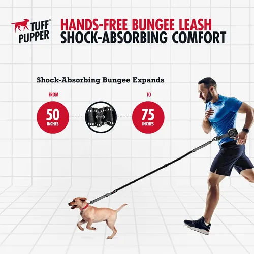 Miniatura 4 de Tuff Pupper Correa de perro resistente manos libres Un perro pequeño/mediano de hasta 45 libras Cómodo elástico absorbente de golpes Asas