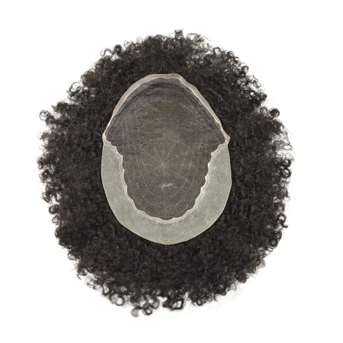 Miniatura 4 de Afro Toupee para hombres negros encaje tupé rizado rizado sistema de reemplazo indetectable Afro unidades de cabello para hombre negro 8X10 Off OFF