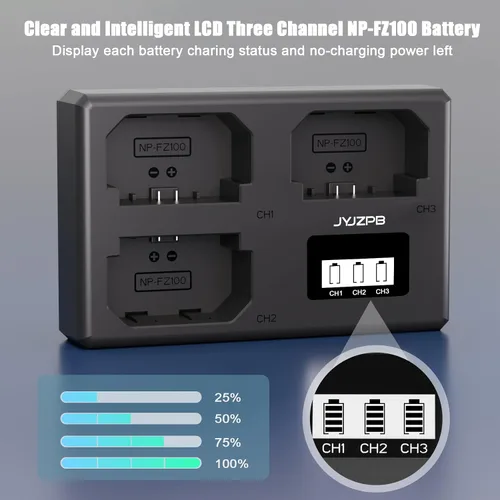 Miniatura 4 de JYJZPB Paquete de 3 baterías NP-FZ100 y cargador de batería triple Capacidad de 2280 mAh cada paquete, para cámaras Sony A7III A7IV A7R III A9