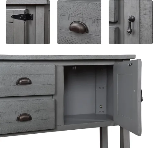 Miniatura 5 de Merax Aparador de cocina de granja con cajones y puertas, armario de almacenamiento de madera con estante abierto para sala de estar, cocina