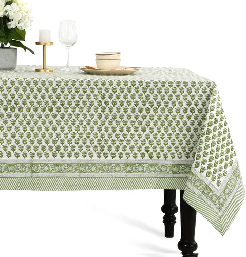 Miniatura 40 de CPC - Mantel cuadrado 100% algodón, 60 x 60 pulgadas, estampado de bloques indios, mantel para bodas, primavera/verano, barbacoa, verde ágata