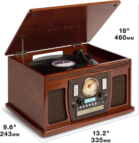 Miniatura 9 de Victrola Navigator - Reproductor de discos Bluetooth 8 en 1 con altavoces integrados, tocadiscos de 3 velocidades, reproductor de CD, cassette