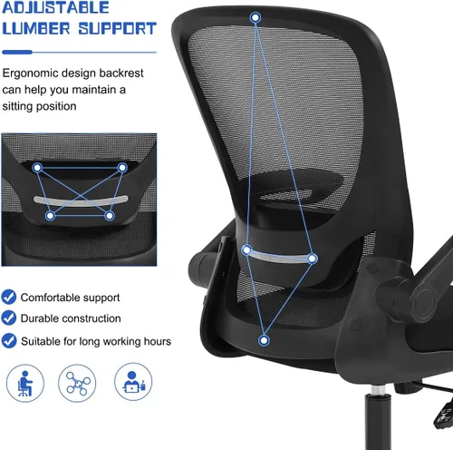 Miniatura 6 de Silla de oficina en casa, silla de escritorio ergonómica con soporte lumbar ajustable y reposabrazos abatibles, silla de computadora de malla