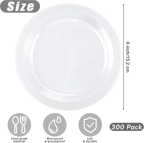 Miniatura 2 de Breroa 300 platos de plástico transparente de 6 pulgadas, pequeños platos redondos desechables para postre resistentes, platos de cena y fiesta