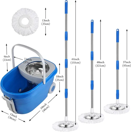 Miniatura 3 de Juego de trapeador y cubo con escurridor de 25 cuartos de galón, acero inoxidable Deluxe 360 Spinning Mop Bucket Sistema de limpieza del suelo con 3