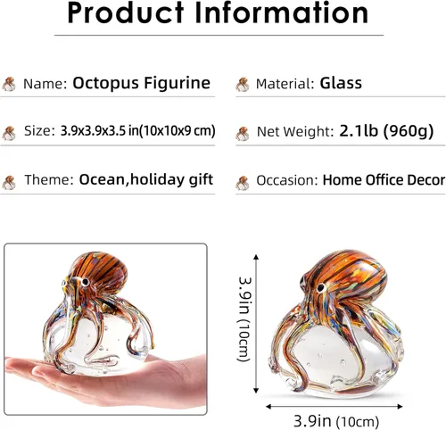 Miniatura 2 de EUSTUMA Adorno de figura de pulpo de vidrio soplado a mano, adorno de animales marinos para acuario de pecera, colección de animales marinos
