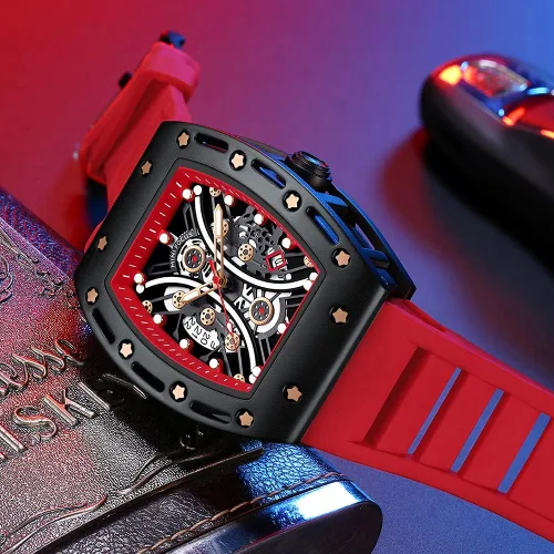 Miniatura 2 de MF MINI FOCUS Reloj de pulsera Tonneau de moda para hombre (cronógrafoimpermeableluminosocalendario) reloj de cuarzo con correa de silicona
