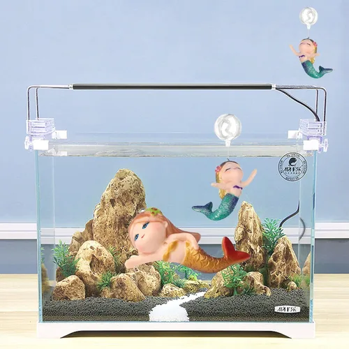Miniatura 6 de Decoración flotante para acuario de sirena, estatua de sirena de resina de PVC, adorno de decoración de acuario, policromático, hecho a mano, 2.16