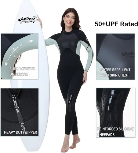 Miniatura 4 de Traje de neopreno de 0.118 pulgadas para mujer, natación en agua fría con cremallera trasera, adecuado para buceo, natación, surf, esnórquel y otros