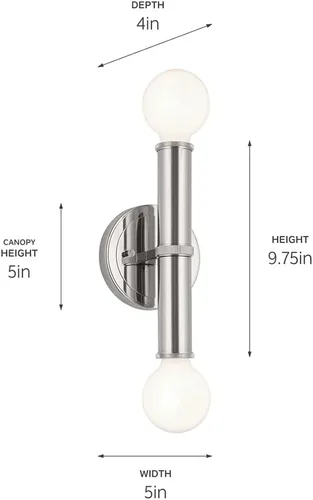 Miniatura 3 de Kichler Torche - Aplique de pared (2 luces, 9.75") en níquel pulido
