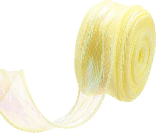 Miniatura 71 de MECCANIXITY - Cinta de organza con cable de 1 1/2" de ancho, brillante, transparente, con brillo irisado en tonos pastel, cinta de gasa para Beige