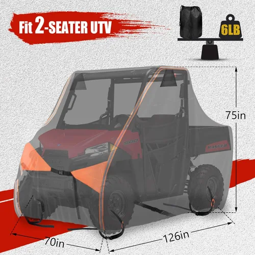 Miniatura 2 de IC ICLOVER Funda UTV, 2-3 plazas 600D resistente impermeable lado a lado, fundas UTV de dos plazas para exteriores compatibles con Polaris RZR
