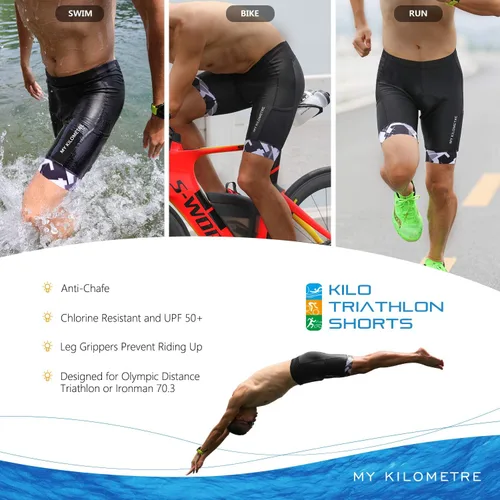 Miniatura 2 de MY KILOMETRE Pantalones cortos de triatlón para hombre con cordón ajustable y bolsillos en las piernas de fácil alcance, gamuza para larga distancia
