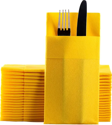 Miniatura 14 de Servilletas de papel desechables azul bebé con bolsillo incorporado para cubiertos, servilletas de tacto de lino absorbentes para cocina, baño