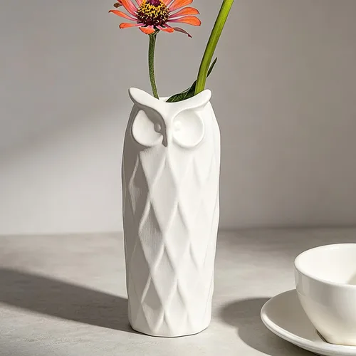 Miniatura 3 de Juego de 2 jarrones de cerámica con diseño de búho para sala de estar, dormitorio, 9.45'' y 8.27'', jarrones modernos blancos para plantas y flores