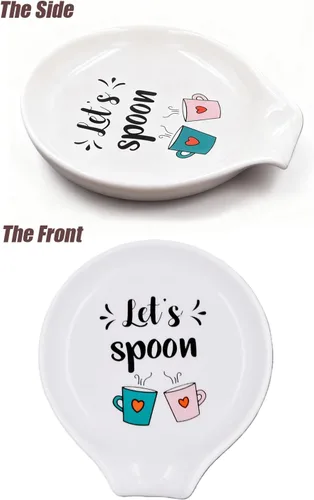 Miniatura 8 de Let's Spoon - Soporte para cuchara de cerámica para cafetería y cocina, 3.5 x 3.9 pulgadas, soporte para cuchara pequeña para estufa, bonito