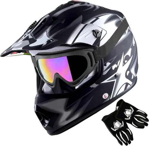 Miniatura 9 de 1Storm - Casco de motocross para jóvenes y niños, color negro mate + gafas + paquete de guantes negros para jóvenes MG