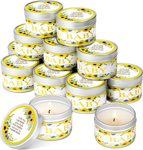 Miniatura 8 de Funtery 12 velas de fiesta de baby shower para invitados, velas perfumadas de lavanda, velas rústicas para revelación de género (brotes)