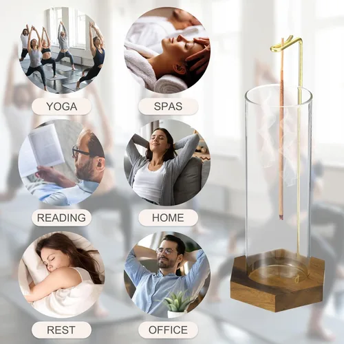 Miniatura 8 de uxcell Soporte para incienso, quemador de incienso moderno con colector de cenizas de vidrio extraíble, soporte para varillas de incienso volador