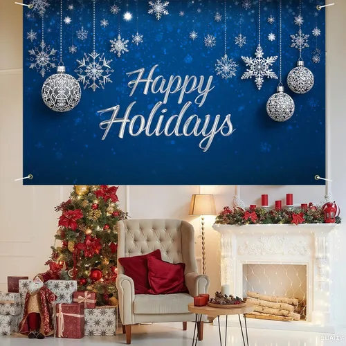 Miniatura 6 de Cartel de Feliz Navidad de 71 x 43 pulgadas, decoración para exteriores, fondo azul, vacaciones, fiesta de Navidad, patio, porche, decoración