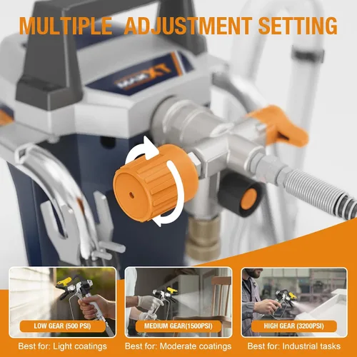 Miniatura 4 de MAXXT Pulverizadores de pintura sin aire, pulverizador de soporte sin aire de alta presión de 1300 W con 3000 PSI, peso ligero de 14.7 libras