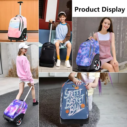 Miniatura 96 de NEW TILAMI Mochila con ruedas de 19 pulgadas con bolsa de almuerzo para niñas y niños, mochila para laptop con ruedas, bolsa de mano duradera