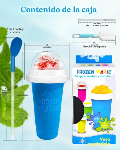Miniatura 7 de Bollove - Vaso para granizar, tazas mágicas para hacer granizados para hacer tú mismo, taza portátil para jugos, leche y helado, doble capa de Azul