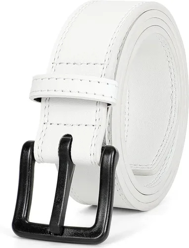 Miniatura 12 de XZQTIVE Cinturón de cuero hipoalergénico sin metal para hombre, cinturón de cuero para jeans y vestido, sin níquel, con hebilla negra