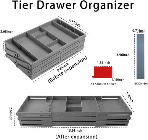 Miniatura 2 de Organizador de cajones de 3 niveles plegable, organizador de cajones de varios niveles, organizador de cajones de basura para oficina, maquillaje