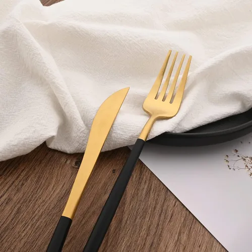 Miniatura 7 de Juego de cubiertos de 28 piezas con cuchillos para carne, cubiertos de acero inoxidable 18/8, juego de cubiertos modernos para 4 tenedores