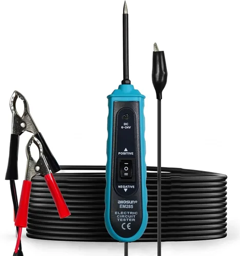 allsun Probador profesional de circuitos automotrices, buscador de cortocircuitos con alarma de zumbador y luz LED, sonda detector de potencia de