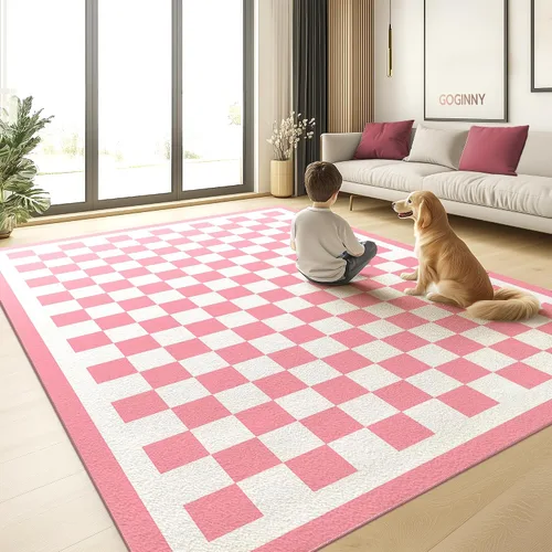 Miniatura 13 de Alfombra moderna lavable de 5x7 para sala de estar, alfombra grande minimalista artística abstracta en blanco y gris, alfombra de pelo bajo ultra