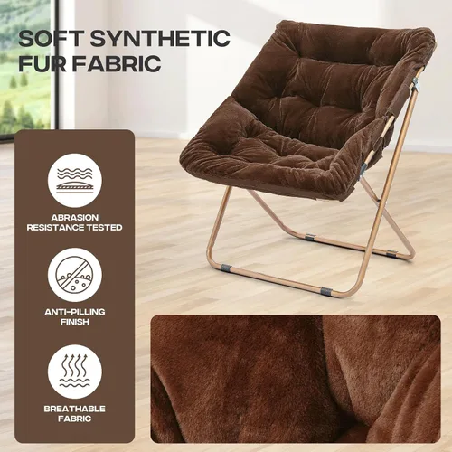Miniatura 5 de Cómoda silla con platillo, silla de sala de estar, silla plegable acolchada suave de piel sintética, cómoda silla cuadrada de luna para sala