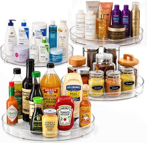 Miniatura 7 de Organizador Giratorio Transparente Oizeir Lazy Susan (Paquete de 2) Plataforma Giratoria de 9 Pulgadas para Cocina, Despensa, Refrigerador, Baño