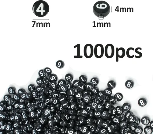 Miniatura 2 de 1000 cuentas numéricas redondas y blancas de 0-9 cuentas mixtas de 0.157 x 0.276 in de plástico, cuentas sueltas para hacer joyas y pulseras