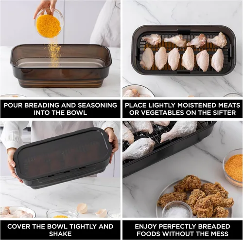 Miniatura 5 de COOK WITH COLOR Tazón Plegable para Rebozar - Recipiente Agitador para Rebozar Sin Ensuciar - Ideal para Pescado Frito, Pollo Frito, Aros de Negro
