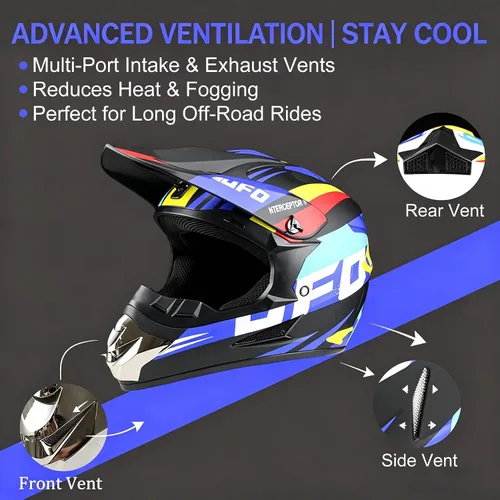 Miniatura 4 de Casco de motocross para jóvenes, aprobado por el DOT, cascos para niños ATV con gafas, guantes y máscara, para motocross, ATV, BMX Off-Road
