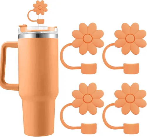 Miniatura 44 de 6 fundas de silicona para popotes Stanley Cups de 30 y 40 onzas, tapas de paja de flores a prueba de polvo, protectores reutilizables para popotes