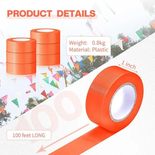 Miniatura 3 de Newwiee Paquete de 24 cintas fluorescentes de señalización, 1 pulgada x 2400 pies, cinta de plástico no adhesiva de neón para caza, rastros, Naranja