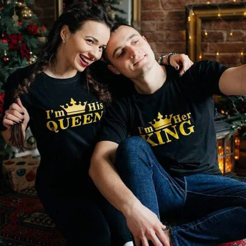 Miniatura 2 de ANRevelinCN Camiseta de pareja con texto en inglés I'm his Queen I'm her King (If You Need King and Queen, Please Separe Their Purchasing)