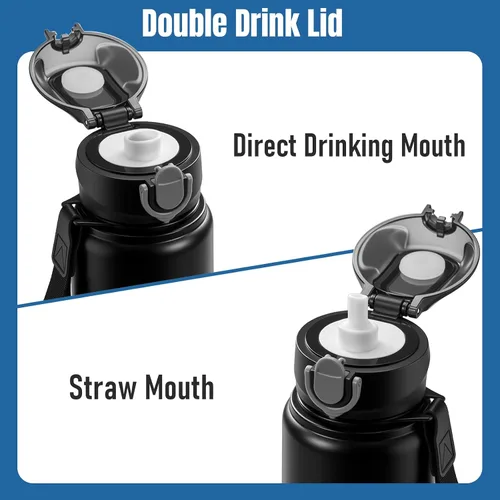 Miniatura 4 de Botella de agua aislada de 1 l/33 onzas con pajilla, material alimenticio de acero inoxidable, botella de agua grande de grado alimenticio