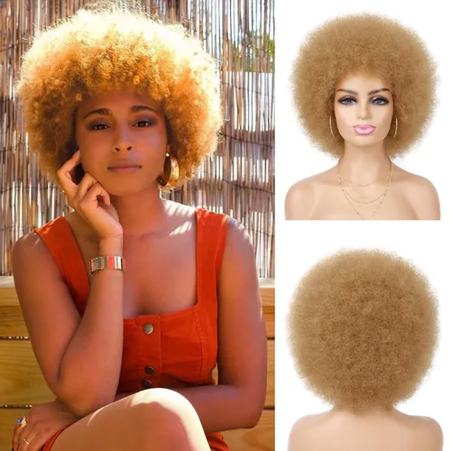 Miniatura 12 de G&T Wig - Pelucas afro de los 70 para mujeres de raza negra, pelucas afro rizadas de marrón oscuro, pelucas completas suaves y naturales con aspecto