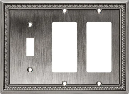 Miniatura 40 de Henne Bery Sunken Pearls - Placa de pared decorativa resistente para interruptor, cubierta para tomacorrientes (doble dúplex, níquel satinado)