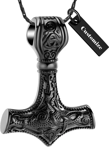 Miniatura 11 de Joyería de cremación de martillo de Thor vikingo nórdico Mjolnir para cenizas para mujeres y hombres, collar de urna de nudo celta de acero