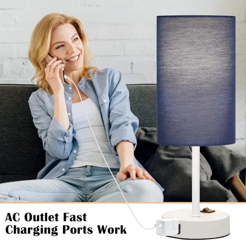 Miniatura 7 de ZJOJO Juego de 2 lámparas de mesa para dormitorio, lámparas pequeñas de noche con interruptor basculante regulable de 3 vías y toma de corriente