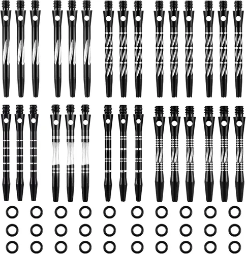 Miniatura 8 de 30 piezas de ejes de dardos para punta de acero media 2BA rosca de aleación de aluminio de 50 mm 53 mm con anillos de goma de repuesto, accesorios