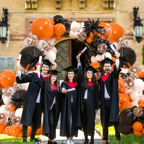 Miniatura 6 de Kit de arco de 161 globos de color negro, blanco y naranja, con 3 globos de papel de aluminio en explosión de estrellas para cumpleaños, graduación